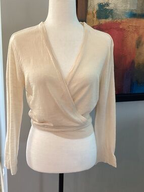 LOFT Cream Wrap-Front Long Sleeve Top